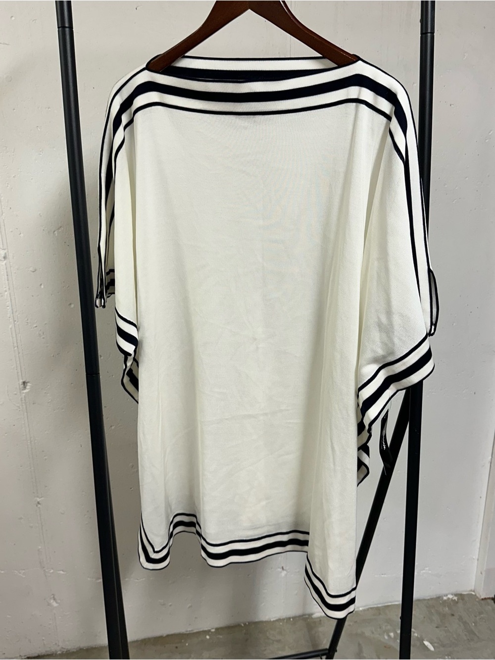 Misook Ivory Knit Tunic with Navy Stripe Trim